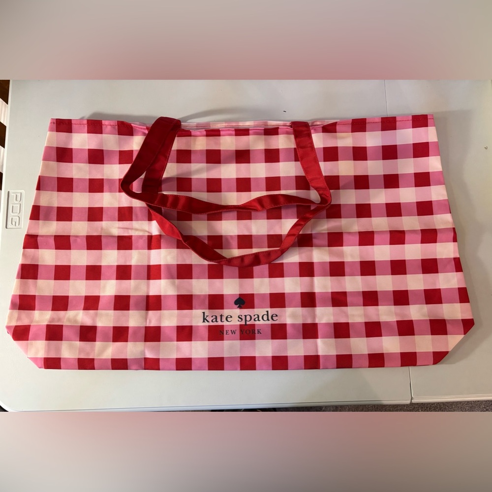 Kate Spade red/pink gingham print tote